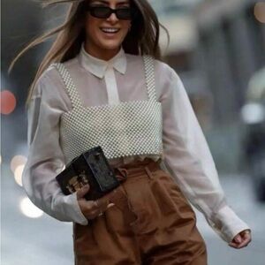 SHEIN White Beaded Crop Top